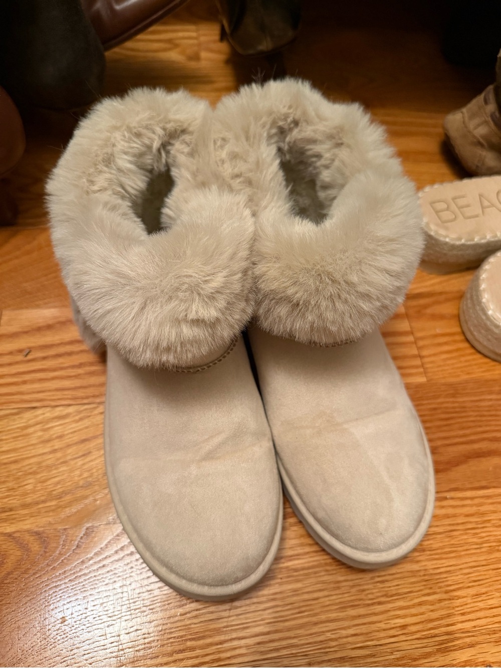 Women's Cream Faux Fur Lined Winter Booties